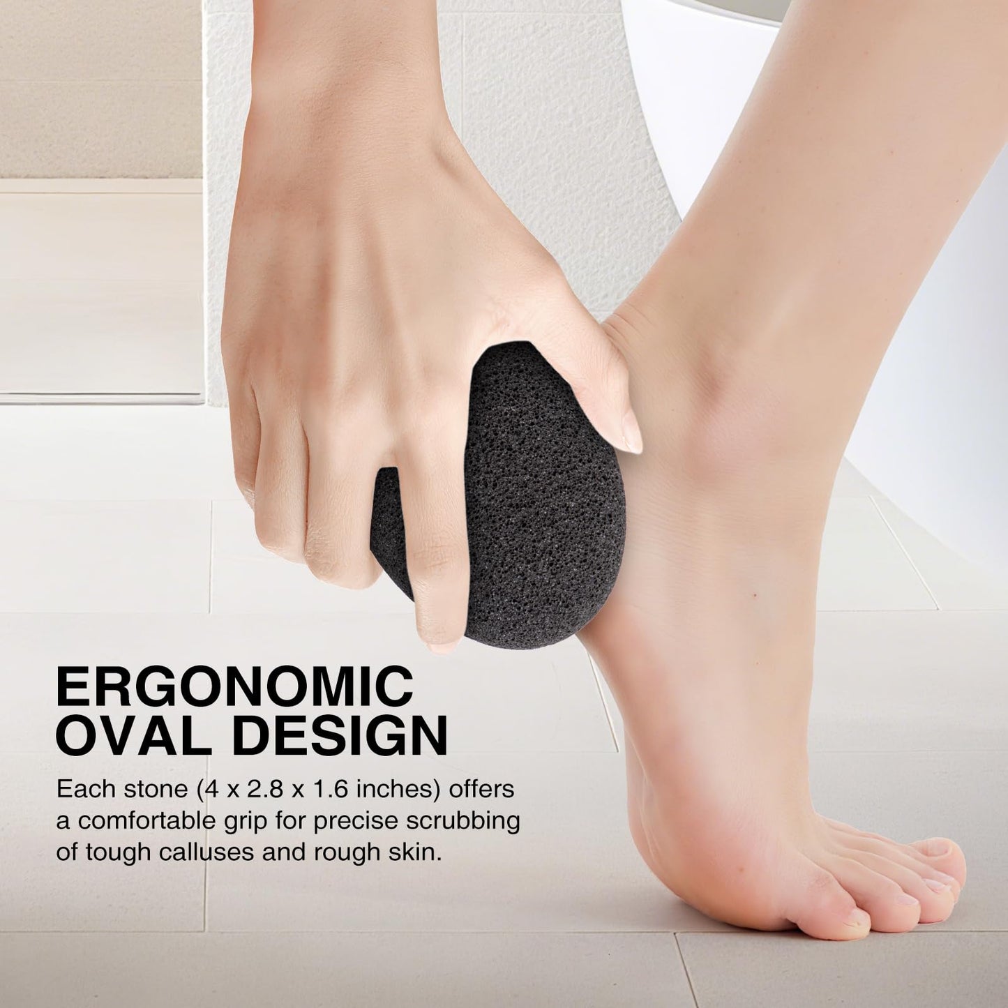 Natural Pumice Stone Set - 3-Pack Oval-Shaped Volcanic Lava Foot Scrubber Files for Callus, Corn, Cracked Heel, and Dead Skin Exfoliation, 4 x 2.8 x 1.6 Inches