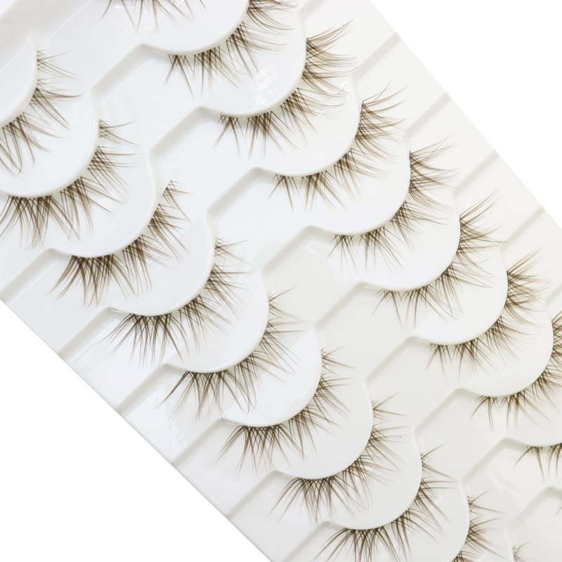 DAODER Brown Mink Lashes Natural Look Clear Band Cat Eye Strip False Eyelashes Brown Wispy Eyelashes 13mm Short Anime Lashes Reusable Light Lash Pack 10 Pairs(Brown Cat Eye)