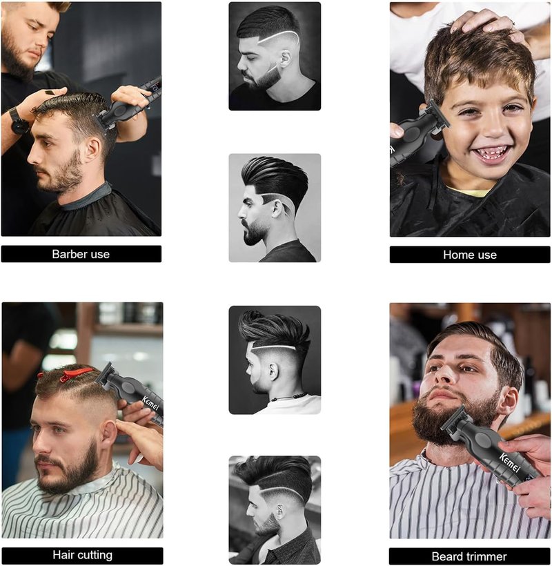 KEMEI Professional Cordless Hair Clipper - Electric Beard Trimmer with LCD Display | Zero Gapped T Blade, Black