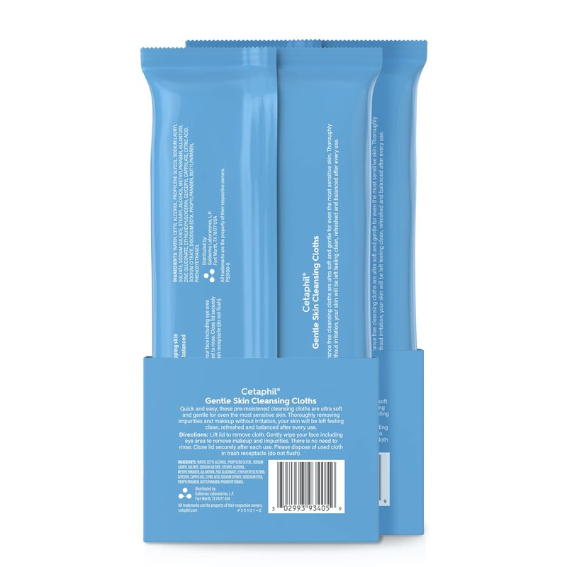 Cetaphil Face and Body Wipes, Gentle Skin Cleansing Cloths, 50 Count, Twin Pack, for Dry, Sensitive Skin, Flip Top Closure, Great for the Gym, Travel, in the Car, Hypoallergenic, Fragrance Free
