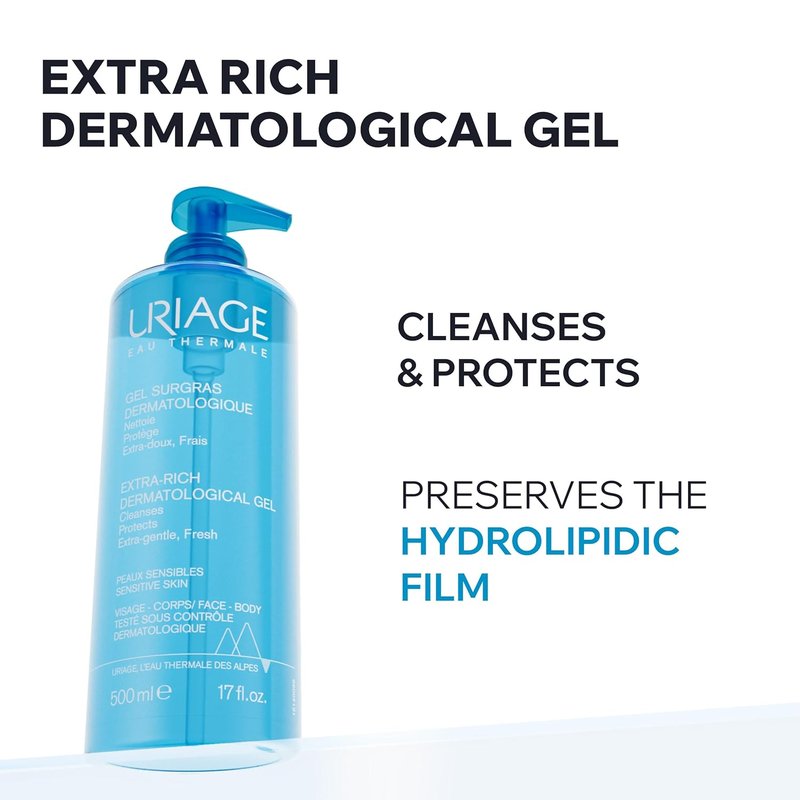 Uriage Extra-Rich Face & Body Wash for Sensitive Skin - Hydrating Foaming Cleanser, Paraben & Soap-Free, 500ml