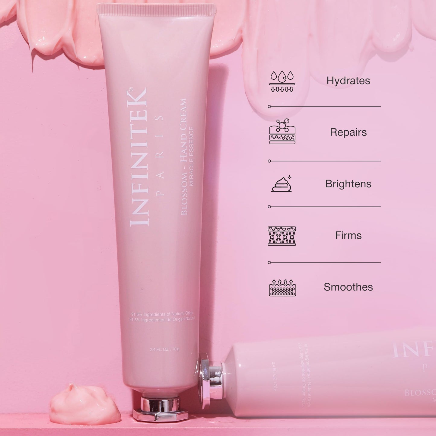 Infinitek Paris | Blossom Hand Cream - Moisturizing Cream for Dry Hands | Galentine’s Gifts & Valentine’s Day Gifts for Women | Anti Aging Hand Cream for Women | 70 g / 2.4 fl oz