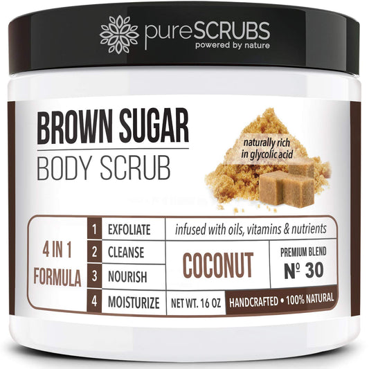 pureSCRUBS Premium Coconut Brown Sugar Scrub, Exfoliating Body Scrub Set