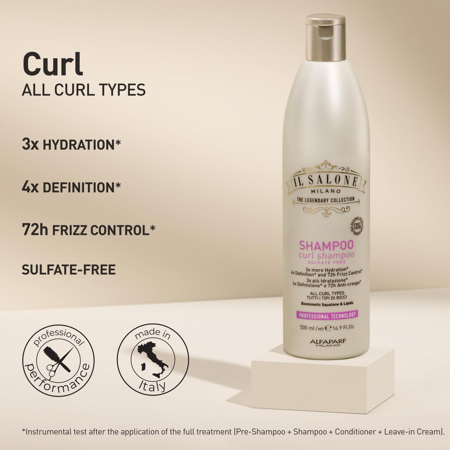 Il Salone Milano Professional Curl Hydration Shampoo - Moisturizes, Defines, Controls Frizz - Sulfate Free Shampoo for All Curl Types - Repairs and Protects - (16.9 fl oz / 500ml)