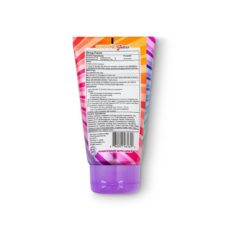 Rainbow Party Cake Scented Glitter Sunscreen - SPF 50, Biodegradable & Water Resistant | 3.4oz Kids Lotion