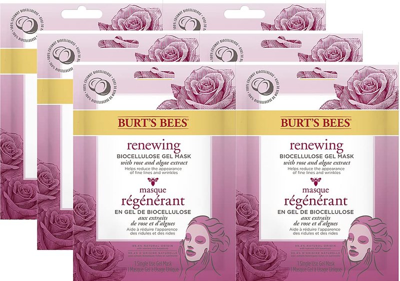 Burt's Bees Renewing Biocellulose Gel Face Mask, 6 Count, Value Pack