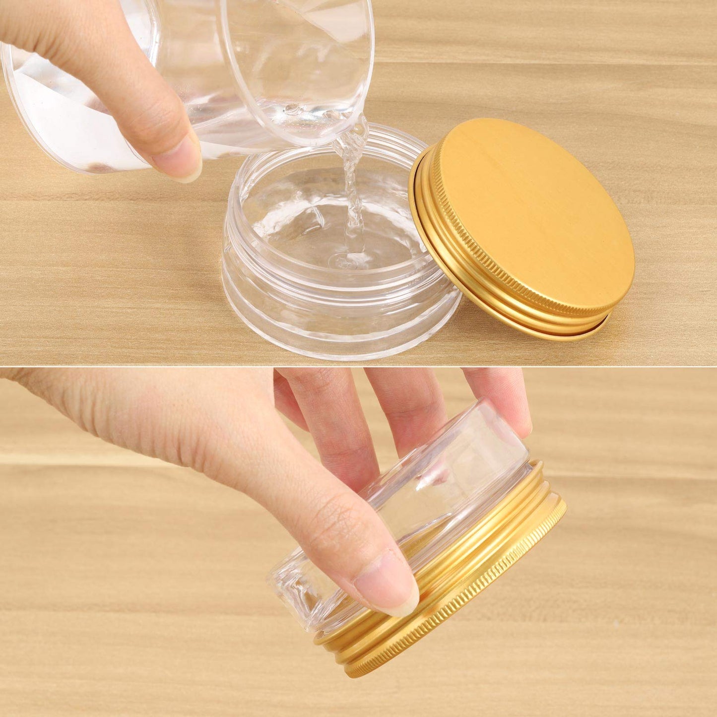 Tecbeauty 12-Pack 300ml Empty Large Refillable Clear Plastic Jars with Lids for Beauty Products, Round Containers for Slime, Cream, Multi Use, Gold