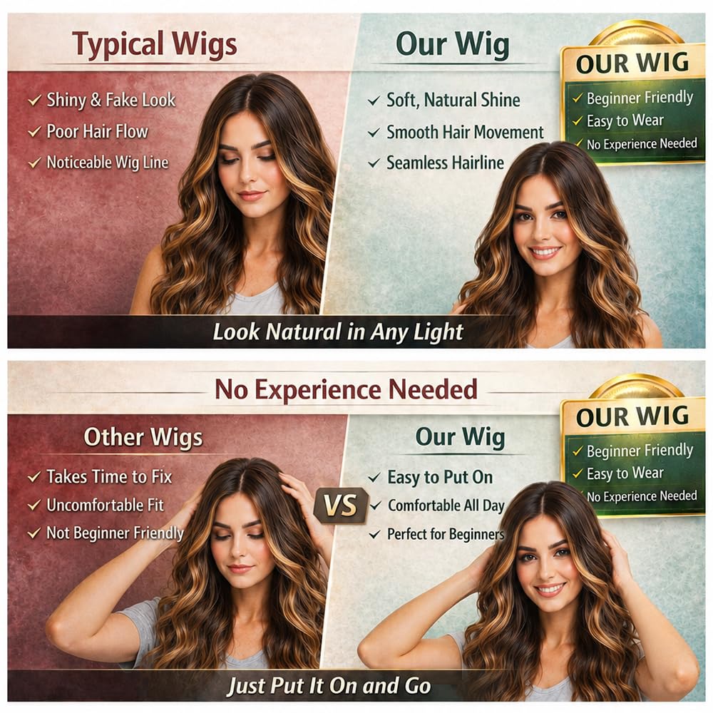 Brown Highlights Blonde Wig for Women 26 Inch Long Wavy Curly Hair