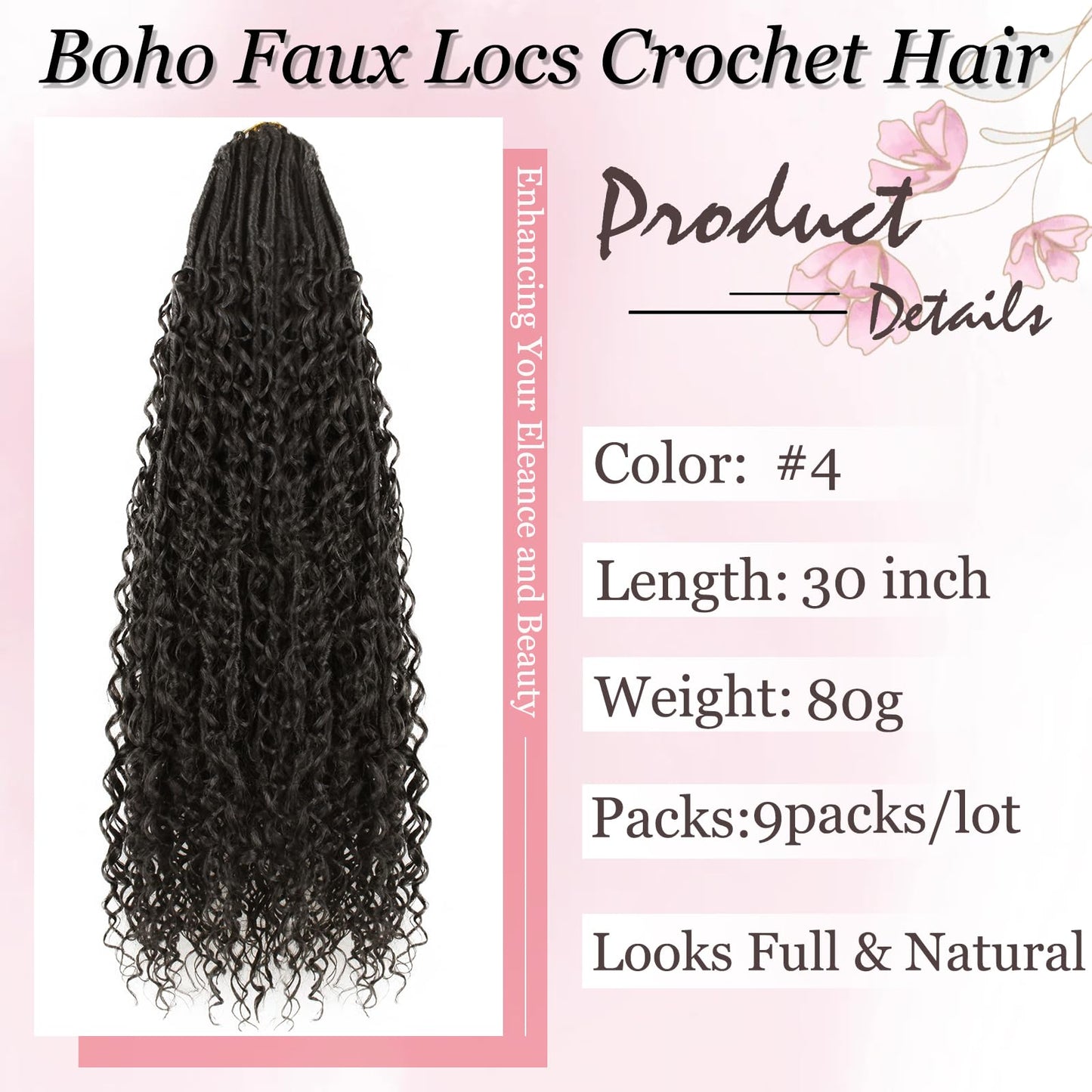 Haftaluv Boho Faux Locs Crochet Hair 9 Packs Long Goddess locs 30 Inch Boho Soft Locs With Curly Ends Pre Looped Bohemian River Loc Crochet Hair For Women (30 inch,#2)