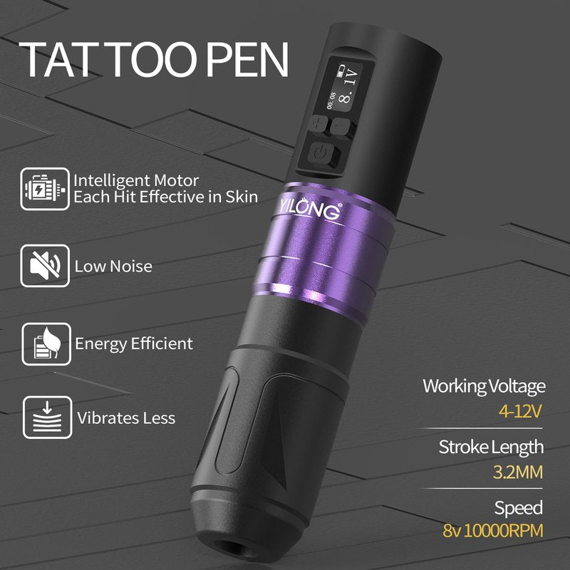 YILONG Tattoo Gun Kit - Tattoo Machine with 1500 mAh Capacity Power Supply, Tattoo Pen Kits for Beginners, Tattoo Supplies 10Pcs Cartridge Needles, 5Pcs Transfer Papers and 3mm Practice Skin