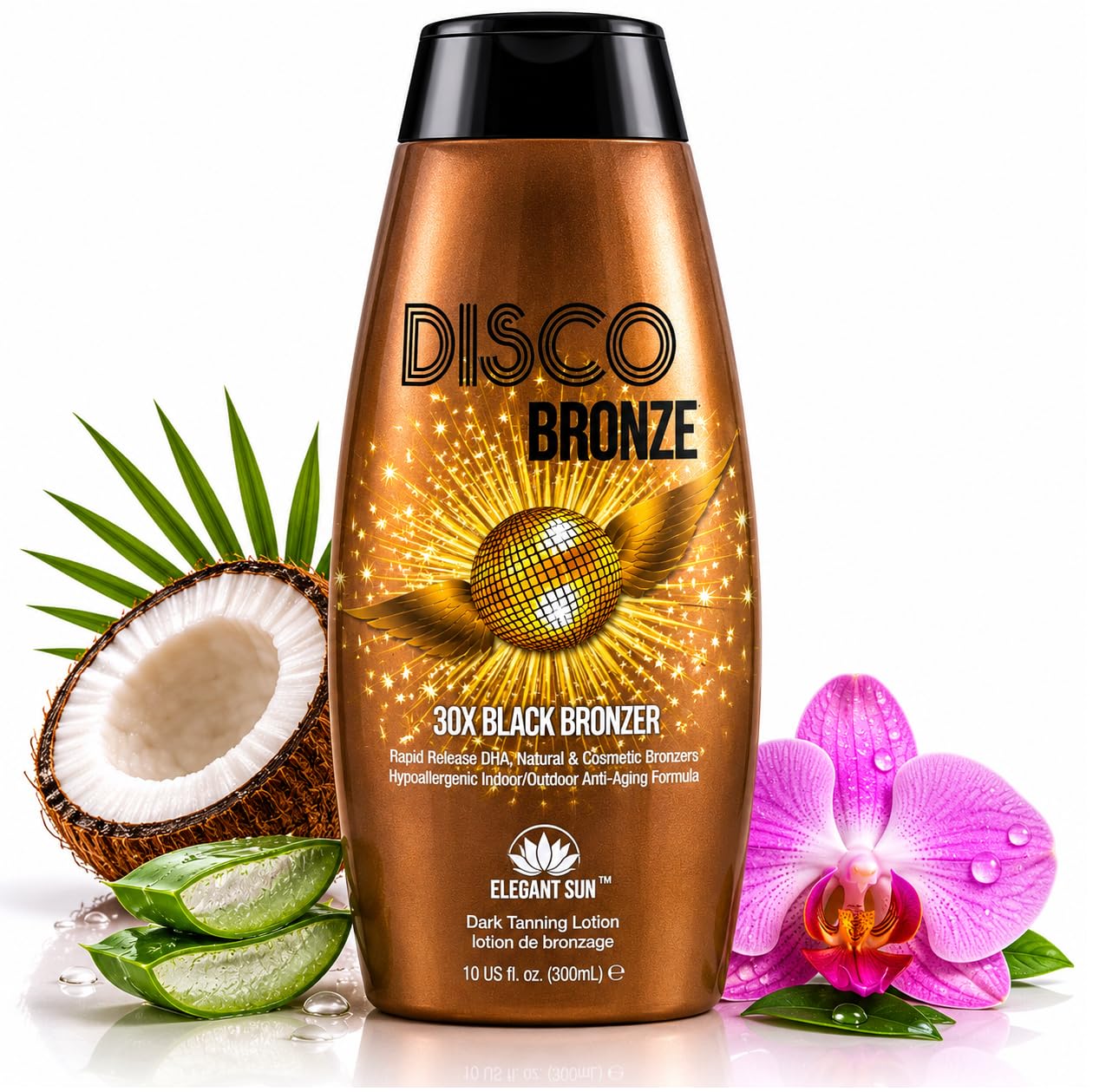Disco Bronze 30X Black Bronzer Tanning Lotion - Indoor & Outdoor UV Tan Accelerator with DHA, Natural & Cosmetic Bronzers, Proprietary Melanin Boosting Formula, Made in USA for Men & Women – 10 oz