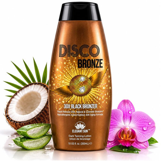 Disco Bronze 30X Black Bronzer Tanning Lotion - Indoor & Outdoor UV Tan Accelerator with DHA, Natural & Cosmetic Bronzers, Proprietary Melanin Boosting Formula, Made in USA for Men & Women – 10 oz