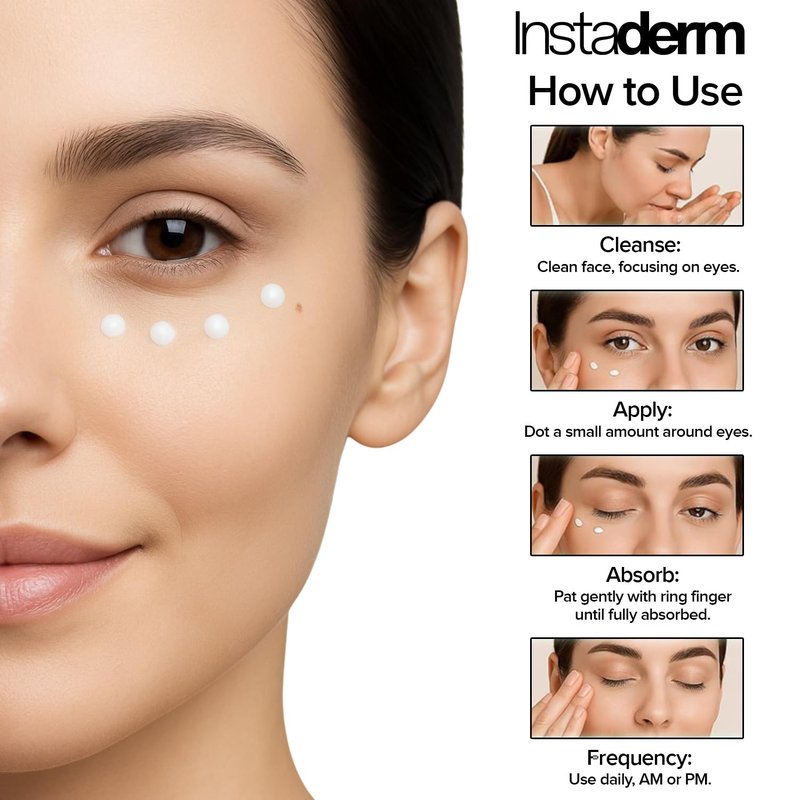 Instaderm Eye Repair Cream Reduces the Appearance of Dark Circles, Puffiness, Under Eye Bags, Fine Lines & Wrinkles, Anti-Aging Formula with Niacinamide Visibly Smooth, & Hydrate the Skin.