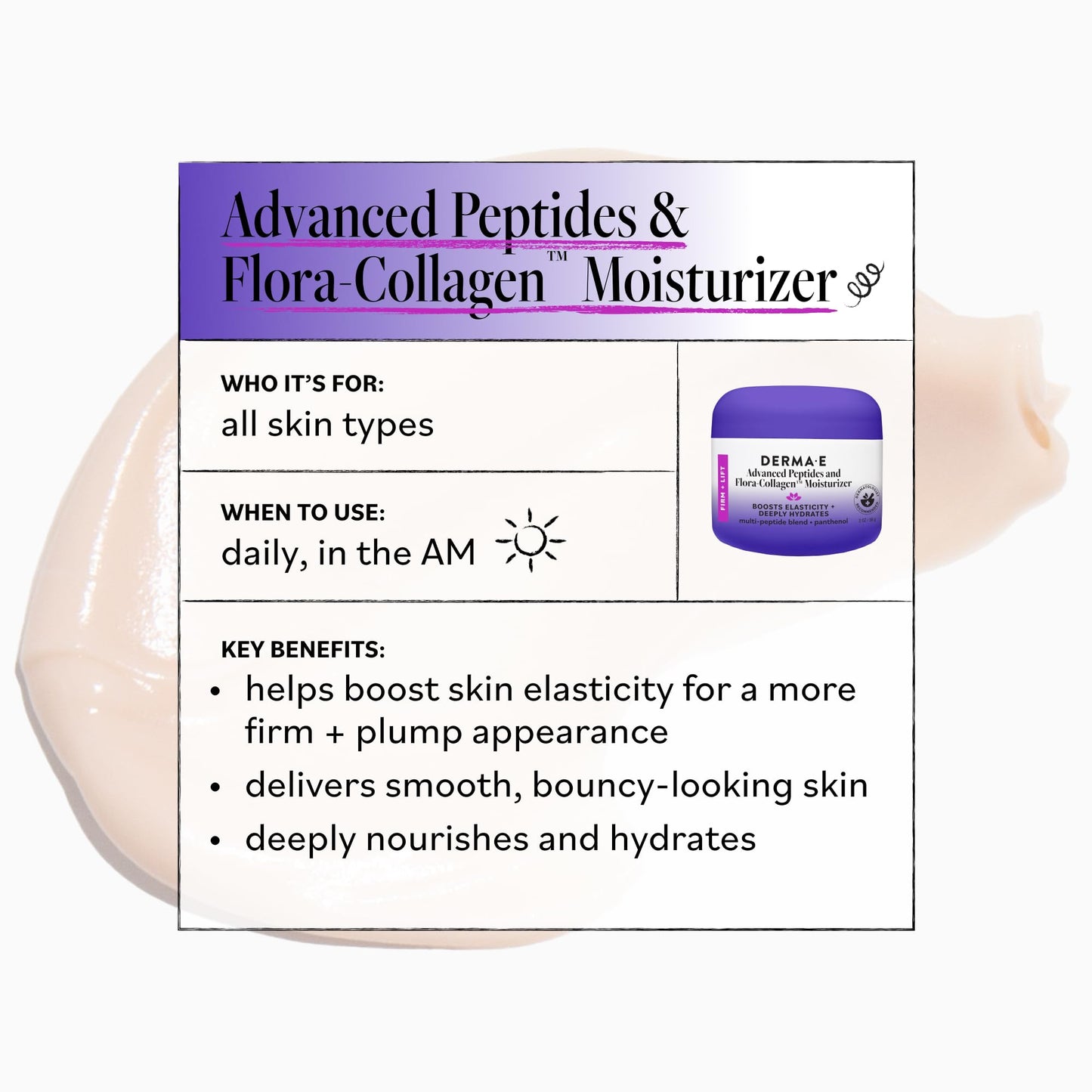 Derma E Advanced Peptides and Vegan Flora-Collagen Night Moisturizer – Hydrating Topical Facial Cream Improves Elasticity and Reduces Appearance of Lines and Wrinkles, 2 Oz