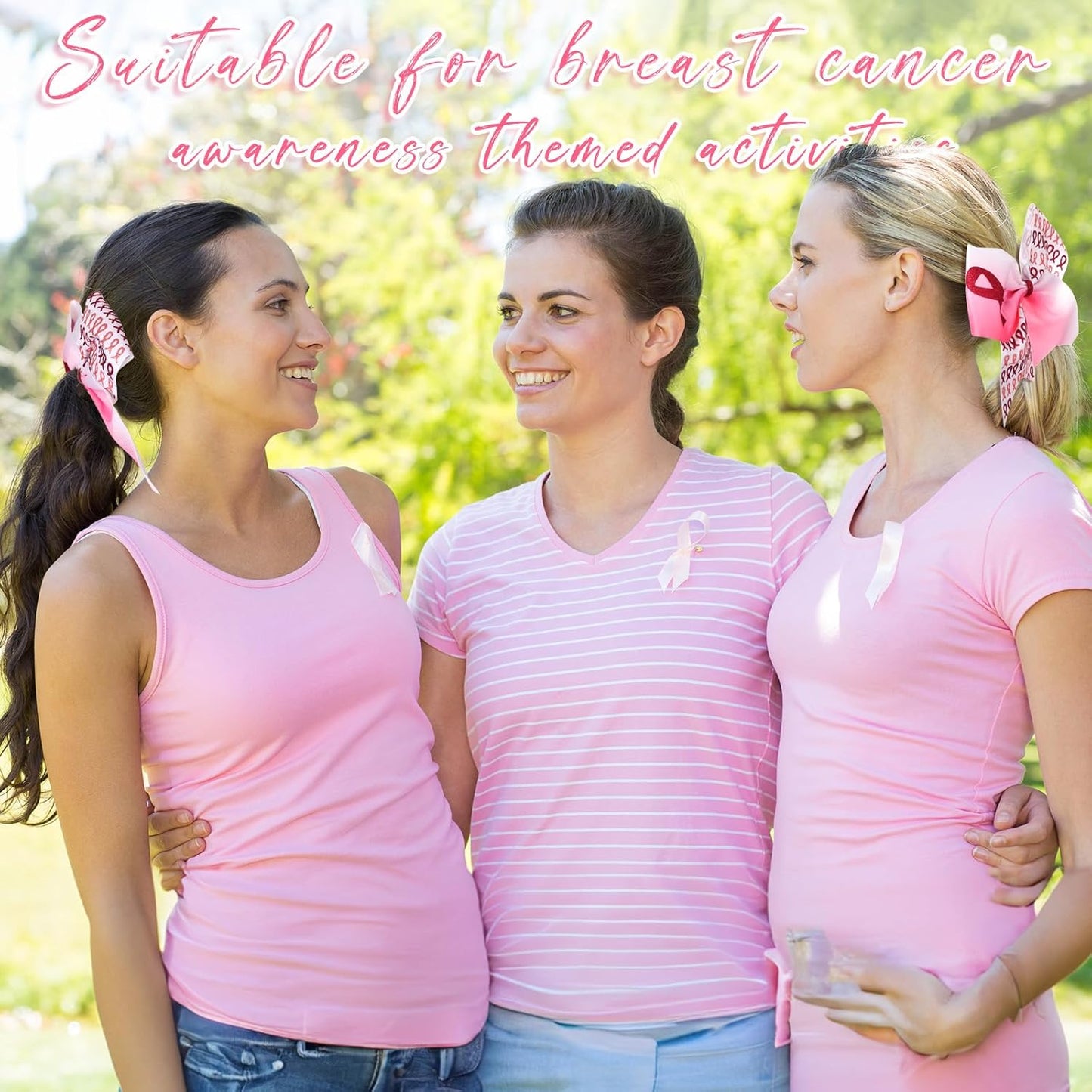 Breast Cancer Awareness Cheer Bows - 18 Pcs Pink Ribbon Hair Accessories for Teens & Women | 7 Inch Elastic Ponytail Holders
