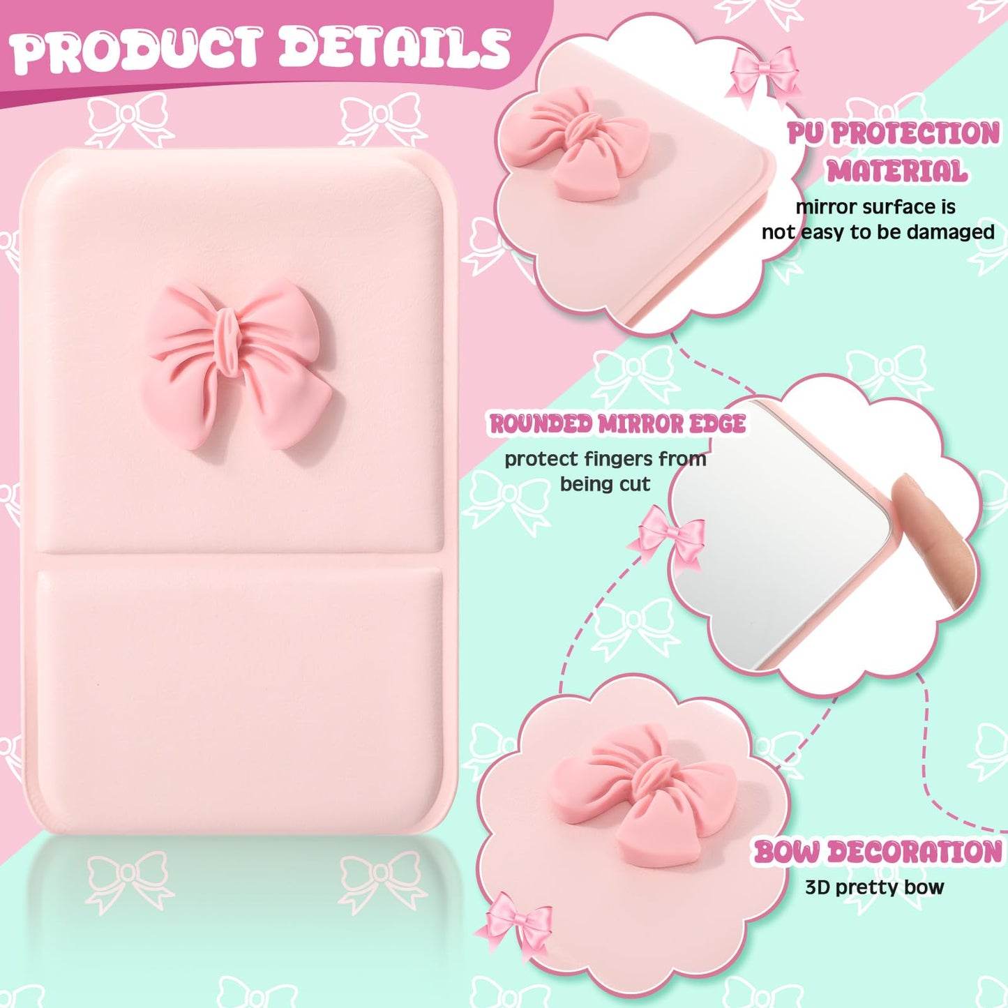 Amyhill 24 Pcs Bulk Mini Folding Bow Mirror Compact Fold Mirror Preppy Bow Gift for Women Birthday Bridal Shower Bachelorette Graduation Party Supplies(Folding,Pink)