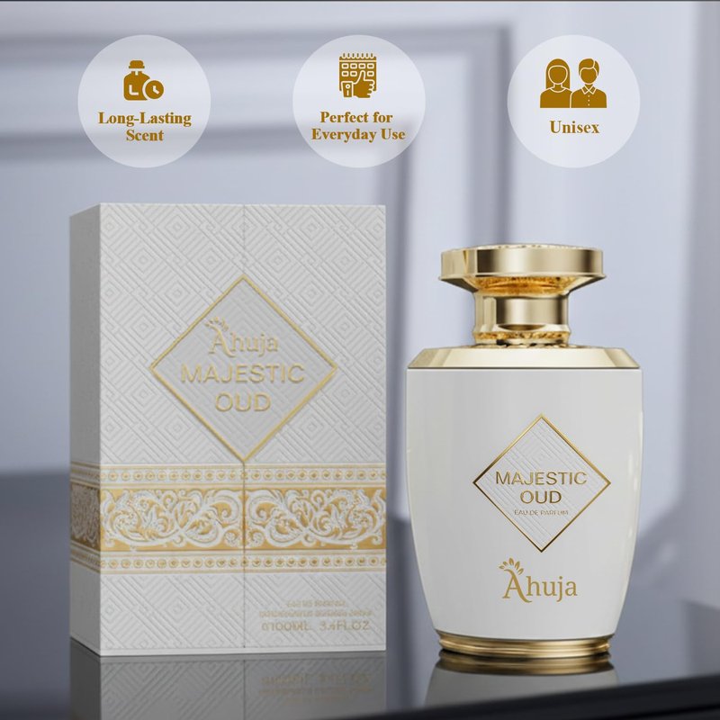 Ahuja Majestic Oud Eau De Parfum 3.4 fl oz | Unisex Luxury Fragrance with Oud, Vanilla & Rose Notes