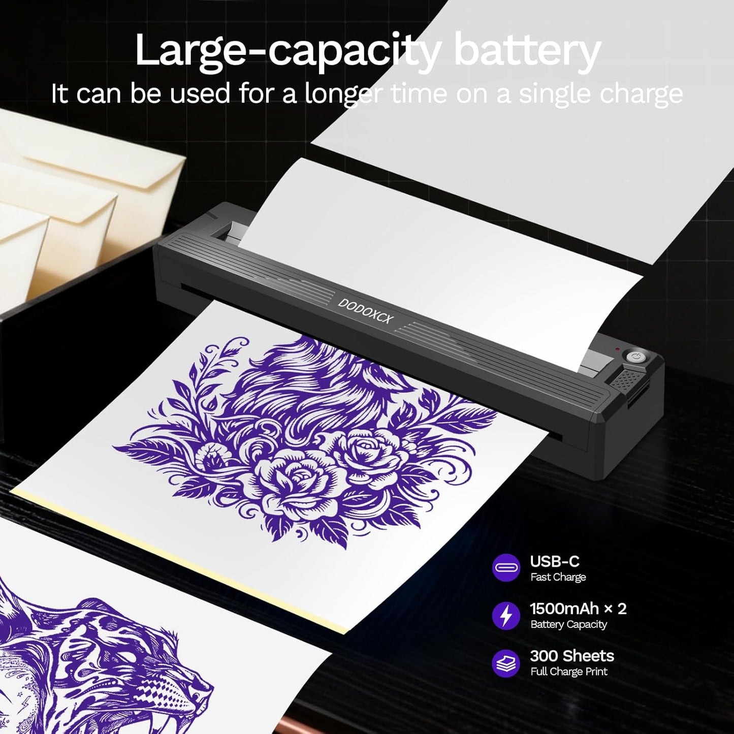 Tattoo Stencil Printer Machine - Wireless Bluetooth Thermal Inkless Printer for Artists | Includes 3 Tattoo Transfer Papers