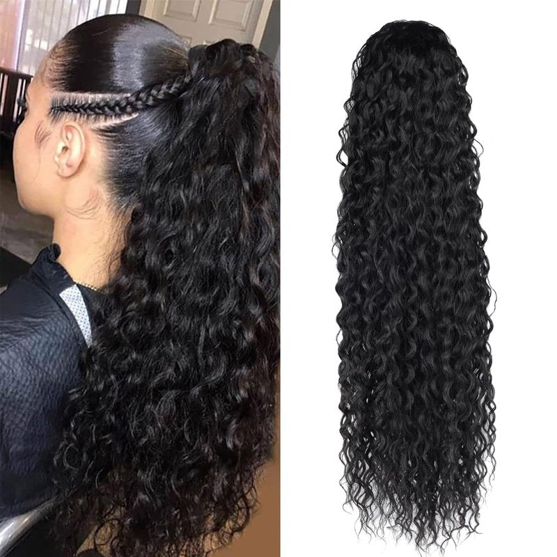 SAKALAKA Ponytail Extension Drawstring Human Hair Clip in Pony Tail Extensions for Black Women Curly Wave Thick Natural Looking Hair Pieces Water Wave Human Hair Ponytail（16Inch）