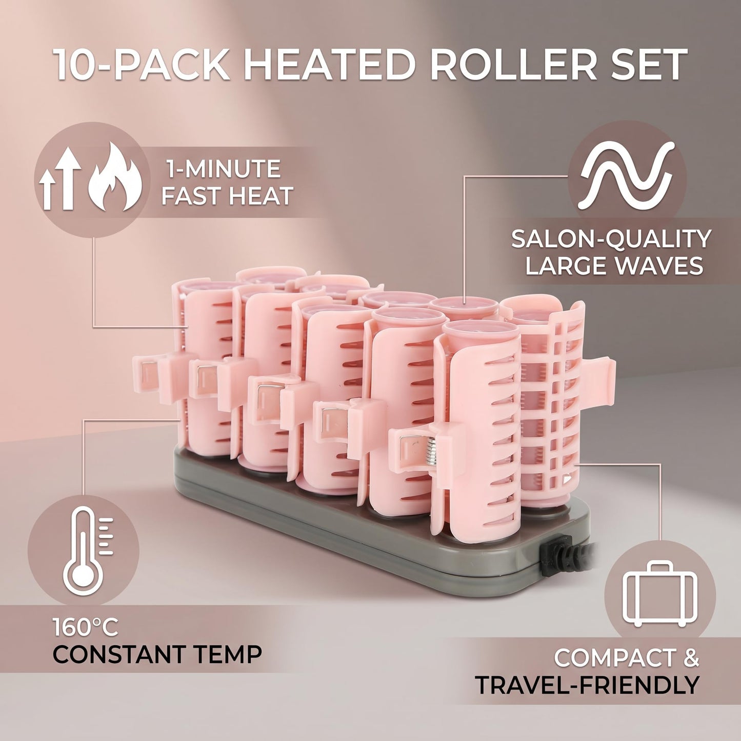 Milltrip 10Pcs Professional Electric Heated Roller Curling Set, Fast Heating Hair Styling Tool with 160°C Thermostat, Travel Friendly (Upgraded Vibration Hot Compression)