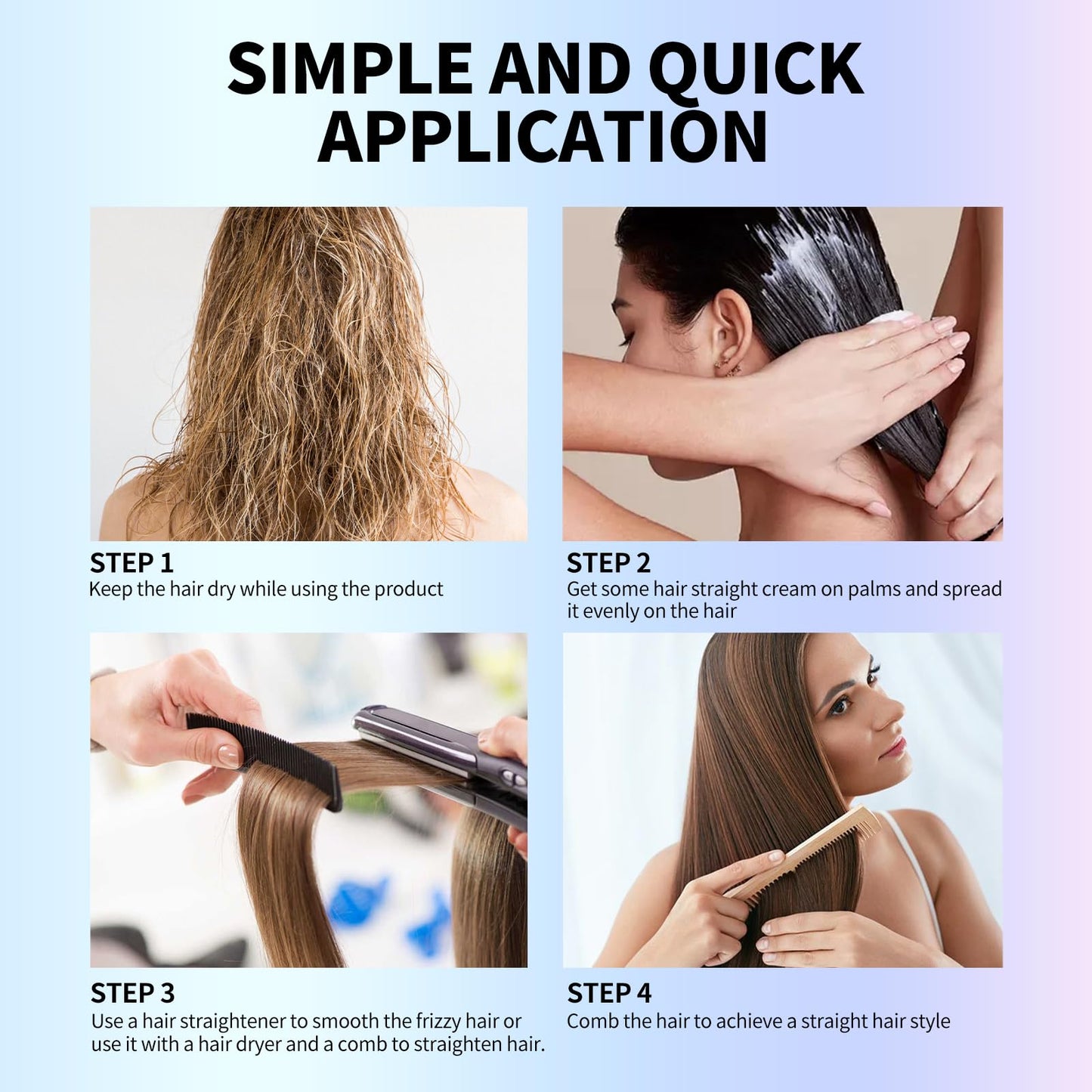 gowwim Hair Straightener Cream, 72h Long-Lasting Frizz Control Heat Protection up to 230°c (450℉) Plant Extracts Nourishing Smoothing Straightening Cream for Frizzy & Curly Hair
