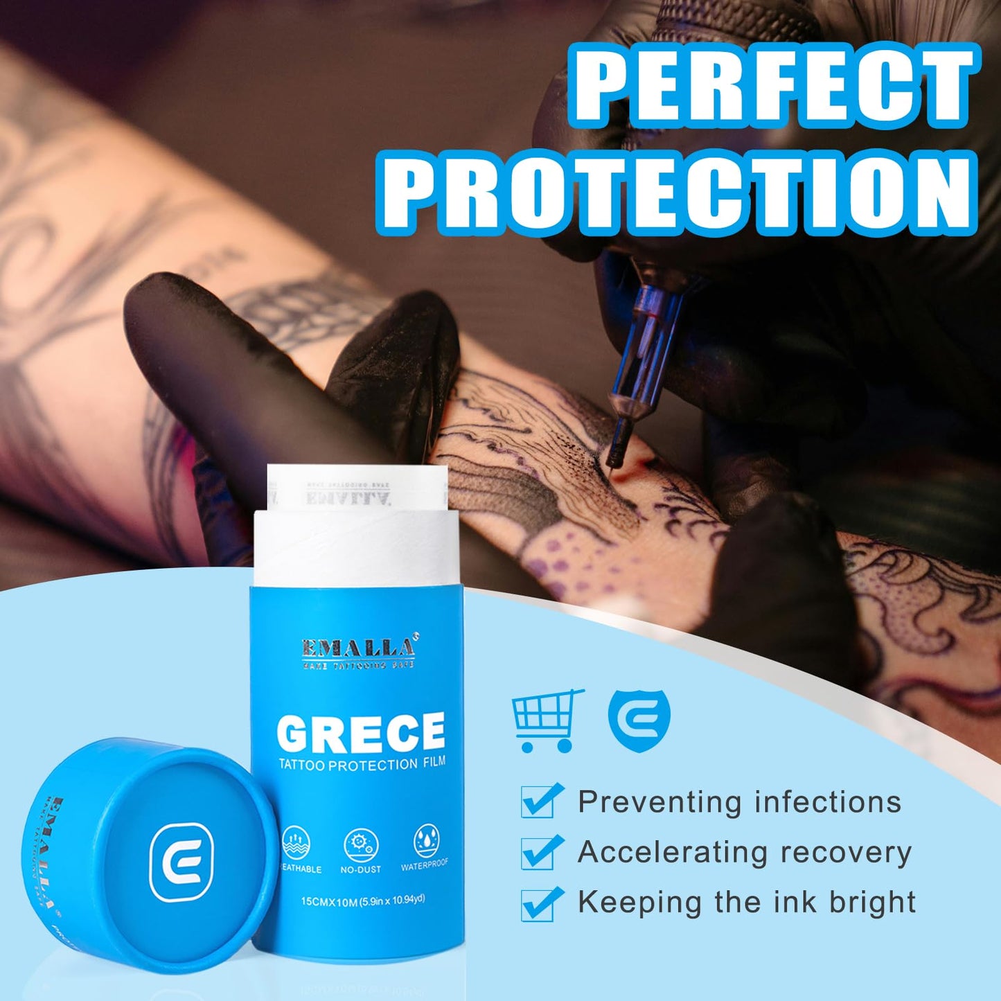 Tattoo Aftercare Bandage - 6'' x 11yard Second Skin Tattoo Bandage Covers Latex-Free Tattooing Bandage Wrap Waterproof Matte Protective Film for Initial Healing Protective and Skin Repair