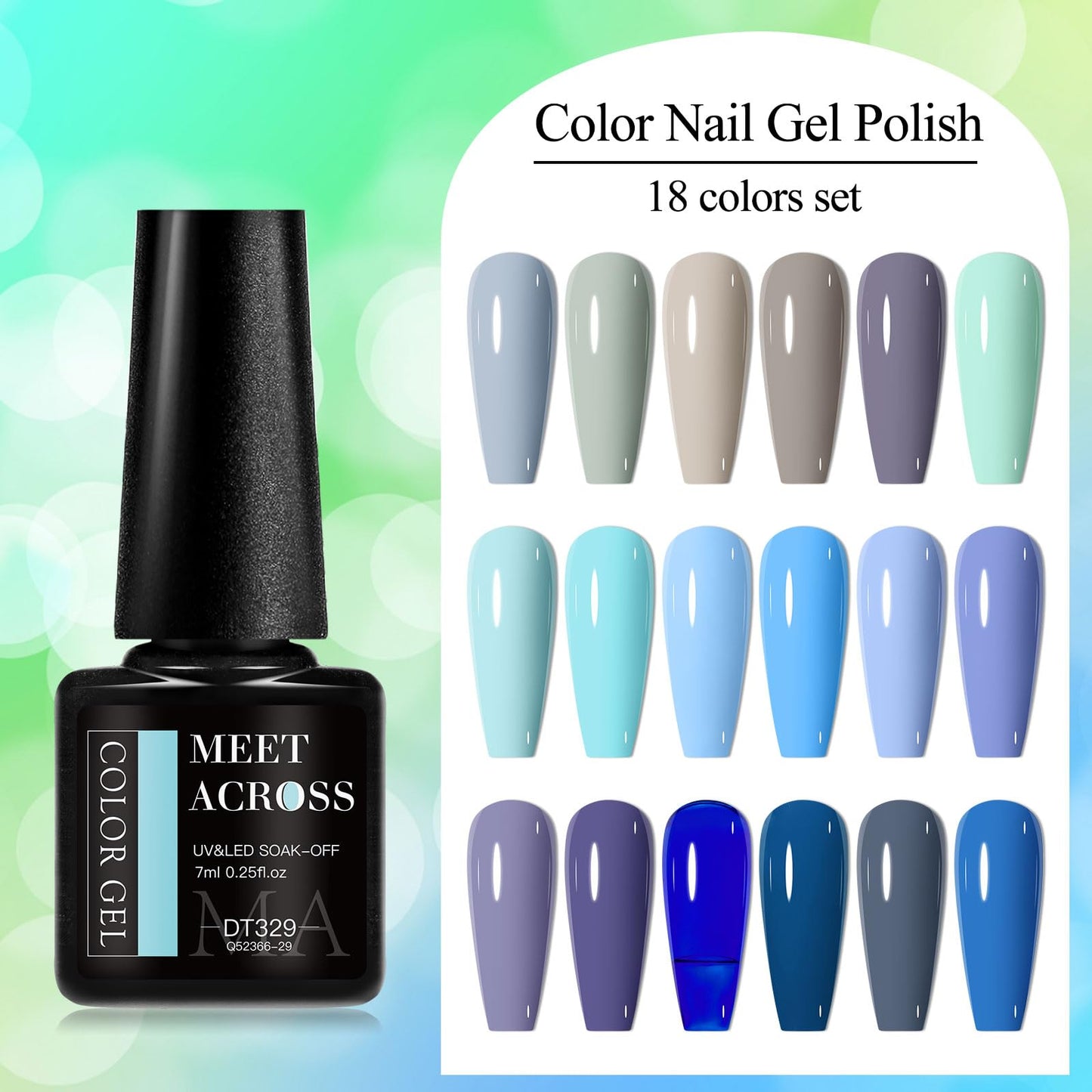 MEET ACROSS 18pcs Gel Nail Polish Set Soak Off UV LED Lamp Gel Nail Polish Kit (SET-3, 18pcs)