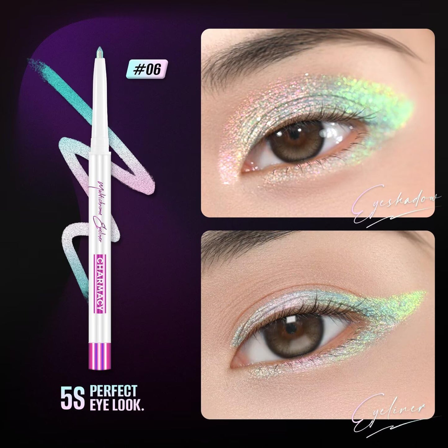 CHARMACY Chameleon Eyeliner Gel Pen, Color Changing Eyeliner, Long-Lasting, Waterproof & Smudge-Proof Formula, Metallic & Shimmer Shades for Creative Makeup, Easy Application (B02)