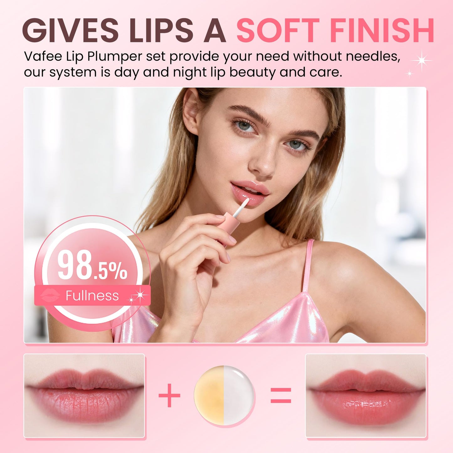 Lip Plumper by Vafee, Natural Lip Plumper and Lip Care Serum, Lip Enhancer for Fuller, Lip Mask, Beautiful Fuller, Hydrating & Reduce Fine Lines