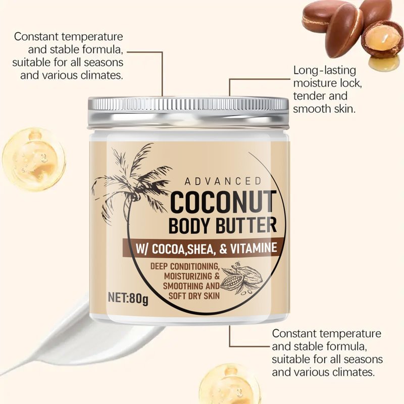 Grospe Advanced Coconut Body Butter，Firming Body Lotion，Deeply Nourishes, Moisturizes and Softens Dry Skin，Suitable for All Skin Types，2.85 Fl Oz（80g）