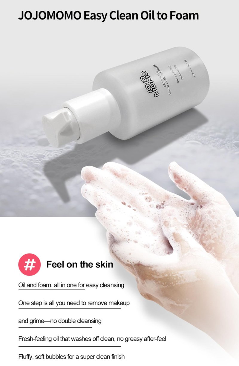 Oil to Foam Cleanser, 120ml, Gentle Korean face wash for daily makeup removal. Refreshes, and deeply cleanses pores. Soap-free, non-drying, safe for sensitive skin. Removes makeup and impurities.