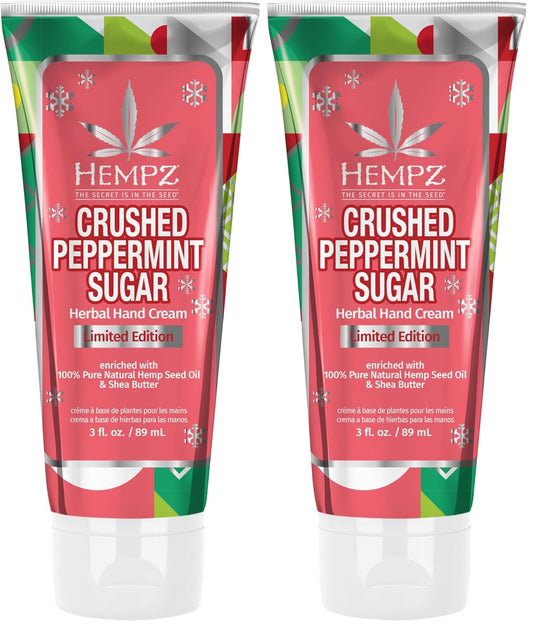 Crushed Peppermint Hand Cream - Hydrating Travel Size, 3 oz (Pack of 2) - Perfect Holiday Gift for Men & Women