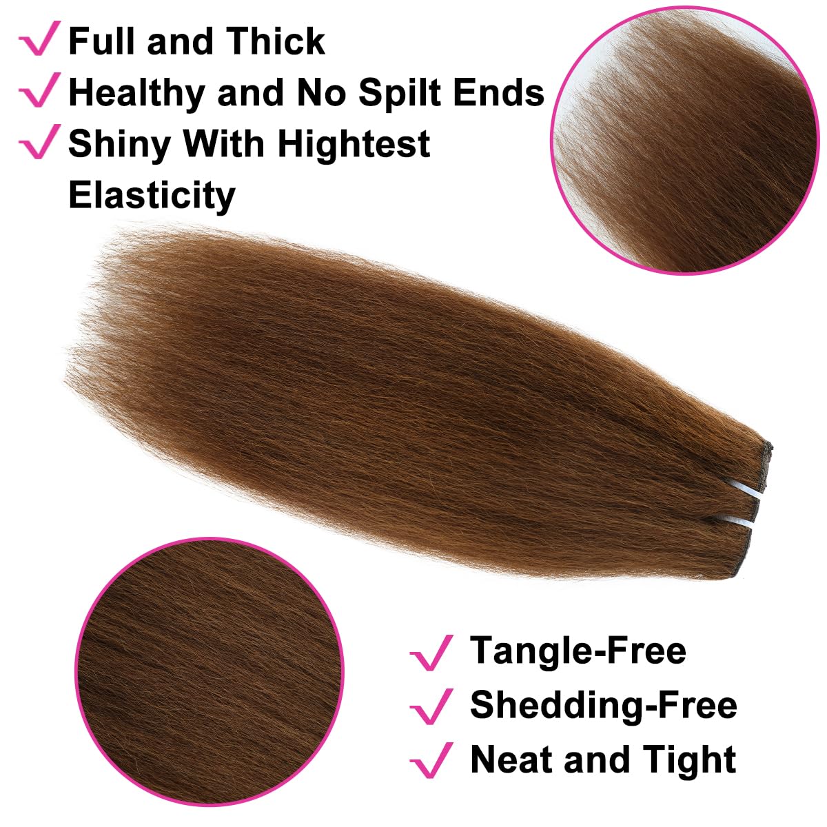 18 Inch Brown Kinky Straight Clip in Hair Extensions Real Human Hair for Black Women 100g Yaki Straight human hair clip in extensions double weft
