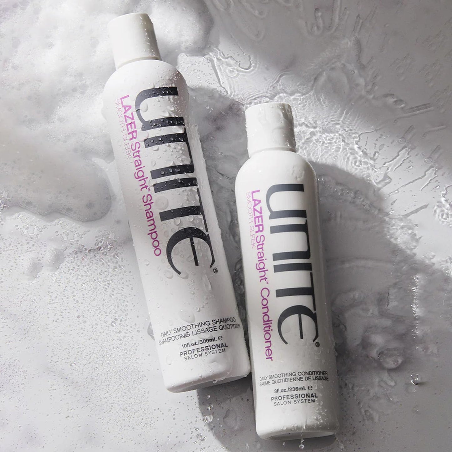 UNITE Hair – LAZER Straight Shampoo & Conditioner – Smooths, Softens & Controls Frizz – Humidity Protection – 10 Fl Oz & 8 Fl Oz