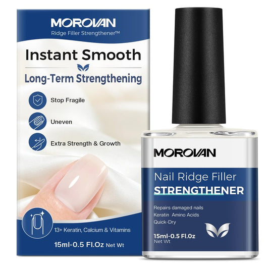 Morovan Nail Strengthener And Hardener: Milky White Ridge Filler Nail Concealer With Keratin For Thin Weak Brittle Nails, Strengthening Polish Repair For Damaged Nails, Air Dry Natural Nail Care 15ml