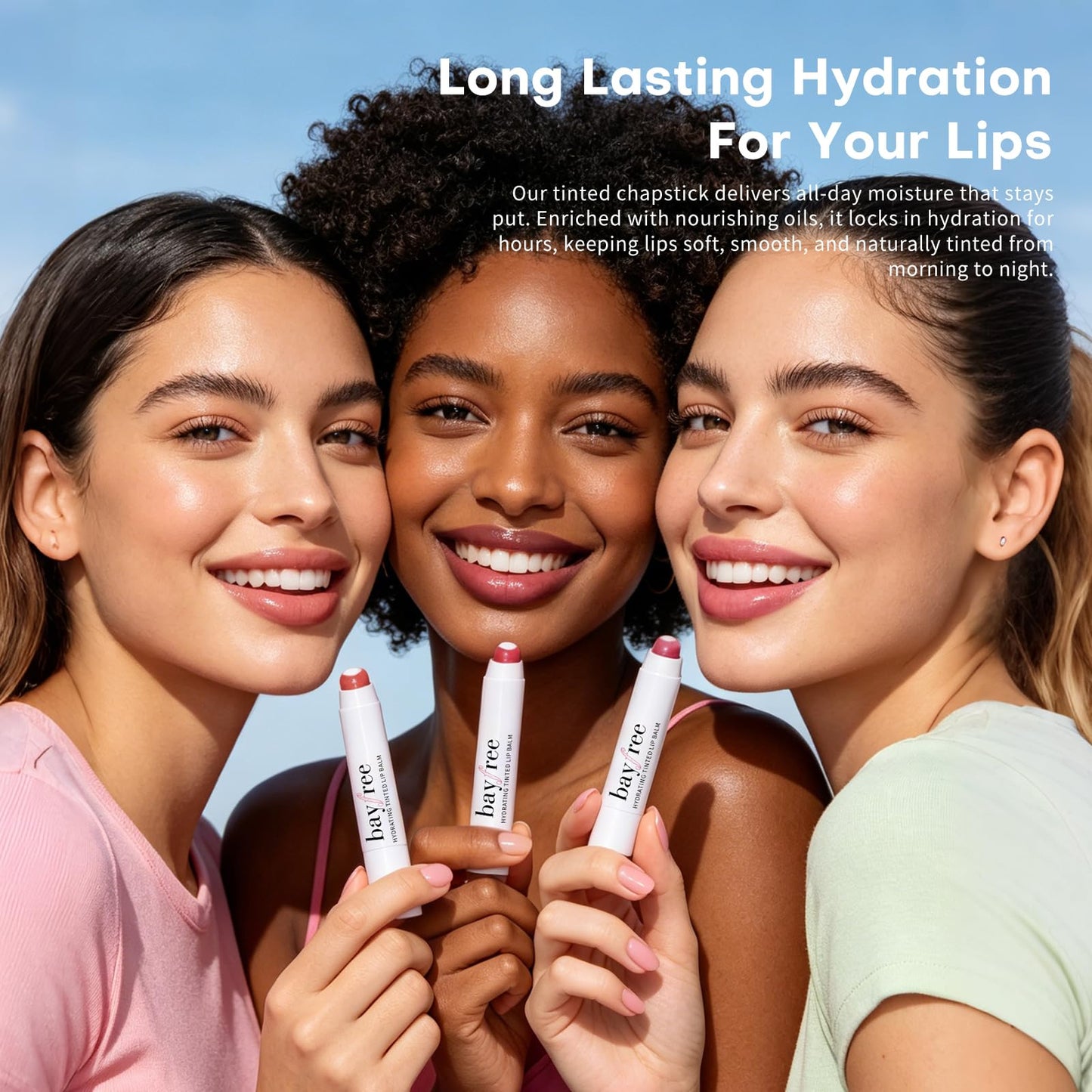 bayfree Plumping Tinted Lip Balm for Dry Lips, Long Lasting Hydrating Chapstick with Jojoba Seed Oil & Vitamin E, Buildable Color Lipbalm, Glossy Finish, Vegan for All Skin Tones, Tang Peony