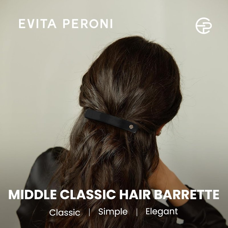 Evita Peroni French Hair Barrettes - No-Slip Clips for Thick & Thin Hair | Black Acetate, Medium Size