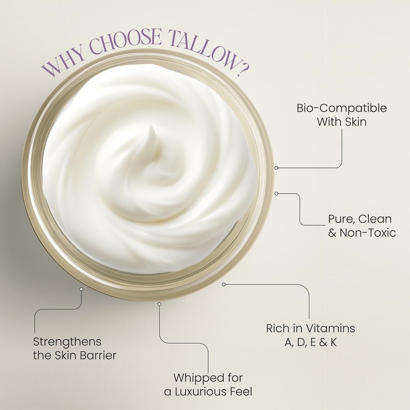 Beautiful Being SKIN GLOW - Grass-Fed Whipped Beef Tallow Natural Moisturizer Cream for Face & Body, Non-Toxic Ancestral Skincare for Dry & Sensitive Skin, Castor Oil Infused (LAVENDER, 4oz)