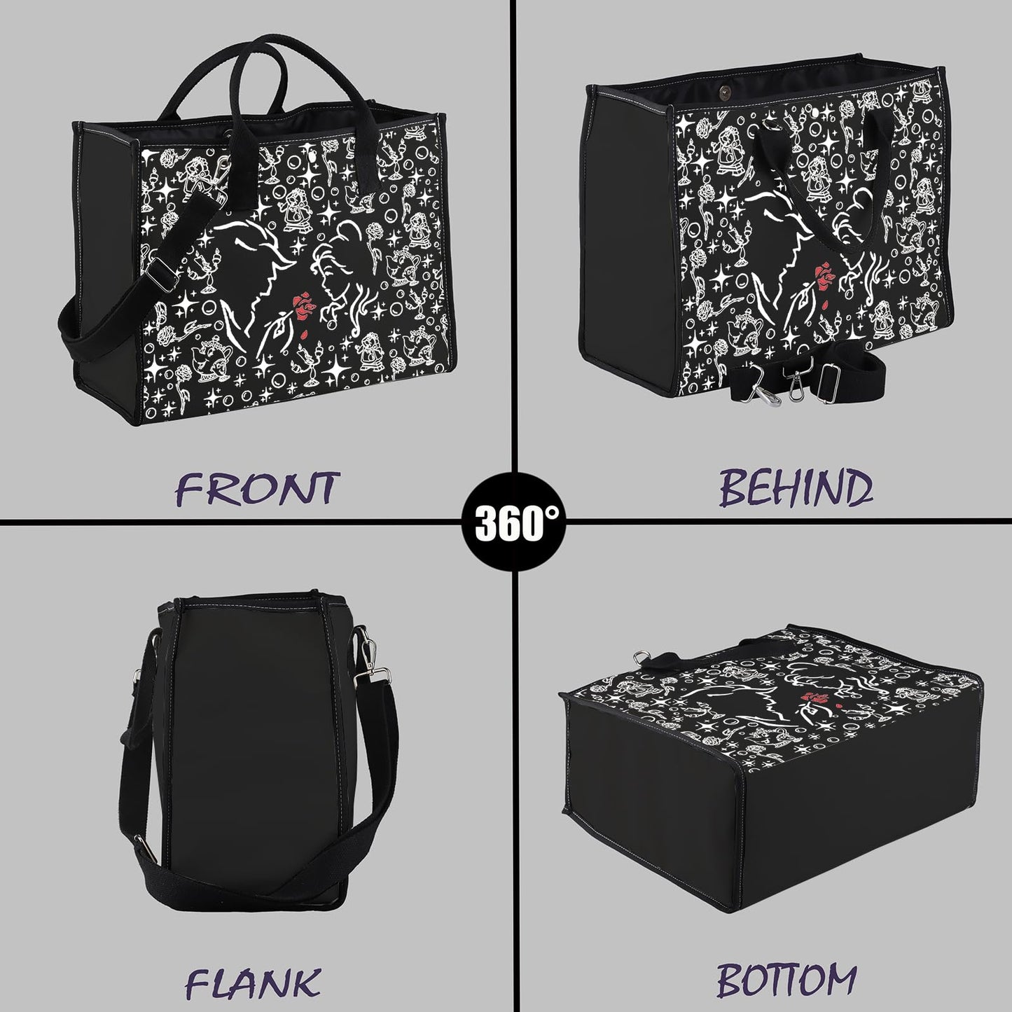 Beast tote Bag Beauty Princess Gift Princess Inspired Gifts Fairytale Lover Gift (BLK-Beast LT)