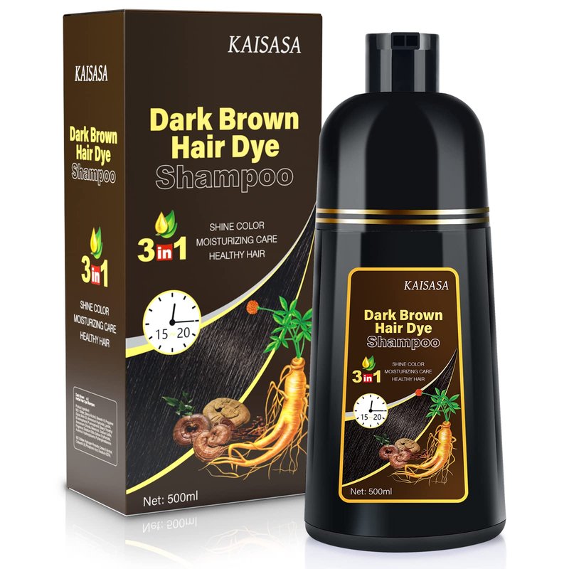 IIIMEIDU Dark Brown Hair Dye Shampoo for Gray Hair, Semi Permanent Hair Color Shampoo for Women Men, Grey Coverage 500ml