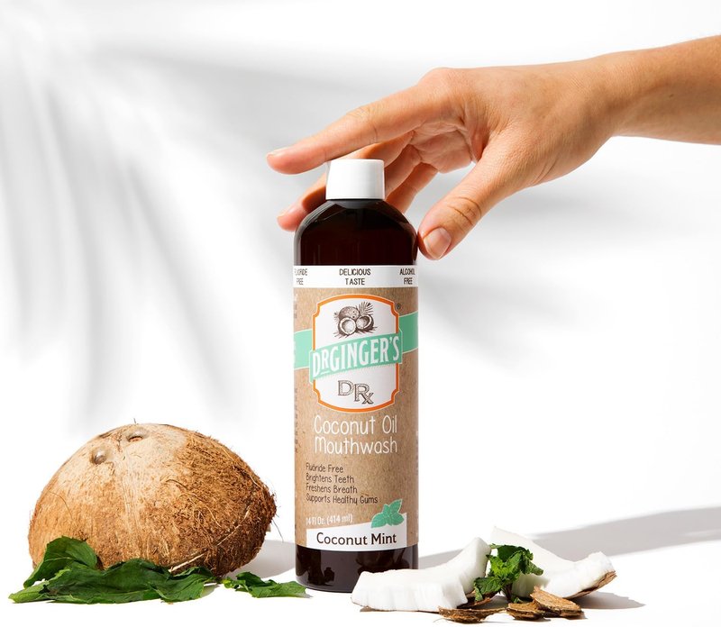 Dr. Ginger’s Coconut Oil Pulling Mouthwash - Alcohol Free, Mint Flavor | 14 fl oz, 2-Pack - Fluoride Free, All-Natural with Xylitol
