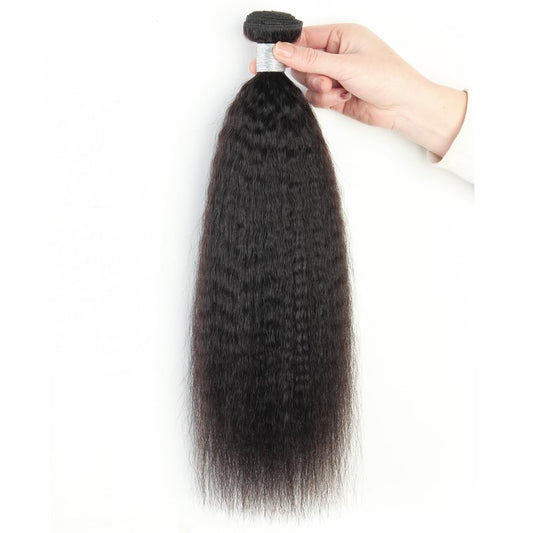 PIDIAUE Kinky Straight Bundles Single Human Hair Yaki Straight 12A Brazilian Remy Hair Weave 16 inch Real Unprocessed Virgin Hair 1 Bundles Extensions Natural Color