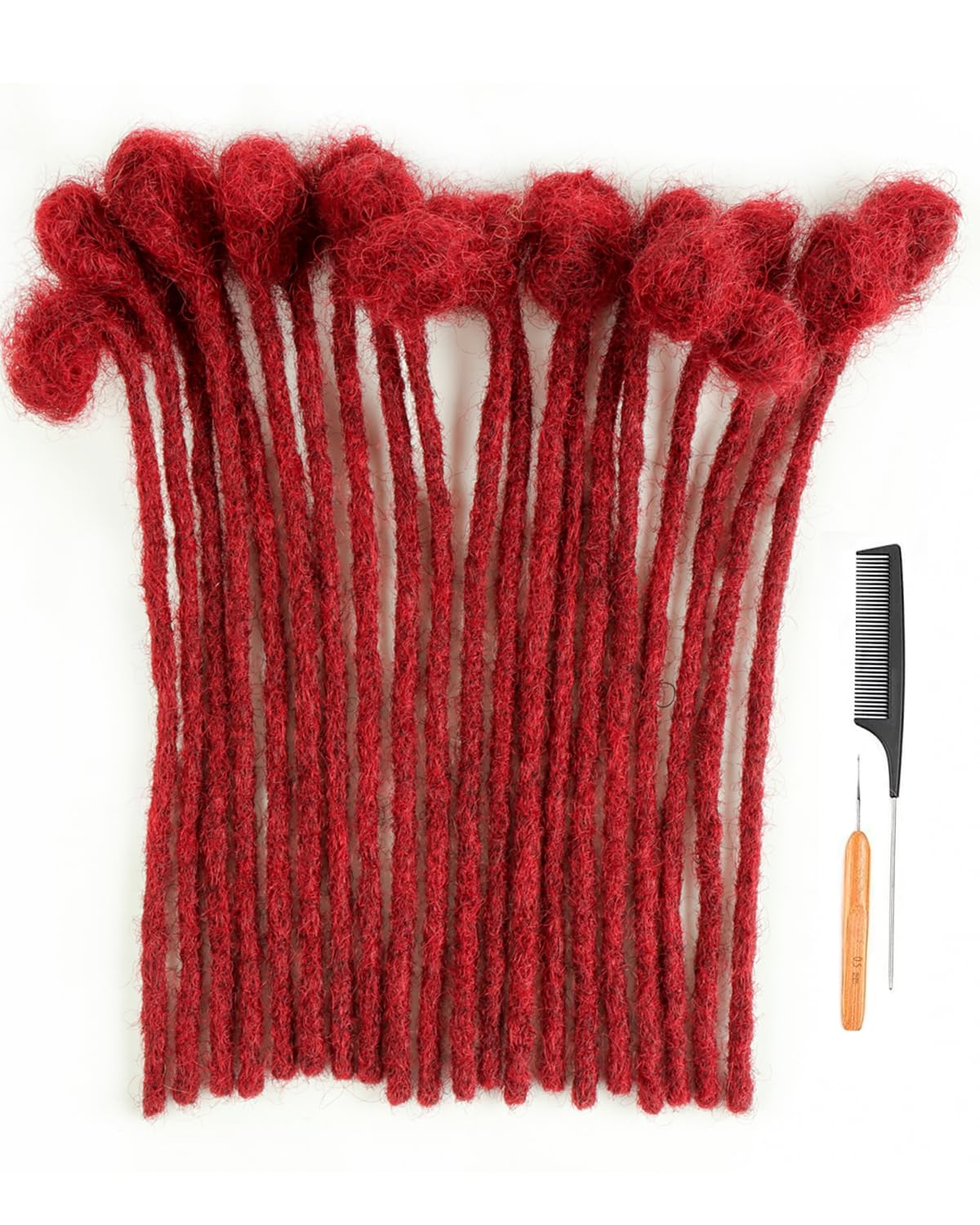 Cypsin Burgundy# 8inch 30 Strands 100% Human Hair Dreadlock Extensions, 0.4cm Width Full Handmade Loc Extensions Human Hair for Men Women Kids, Permanent Dread Extensions Can Be Dyed Bleached Curled
