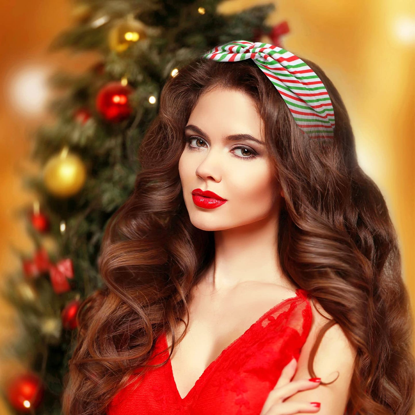 Giegxin 20 Pcs Christmas Headband for Women Christmas Stretchy Twisted Headbands Elastic Hair Bands Santa Claus Snowman Wide Knotted Hair Accessories for Girls Party