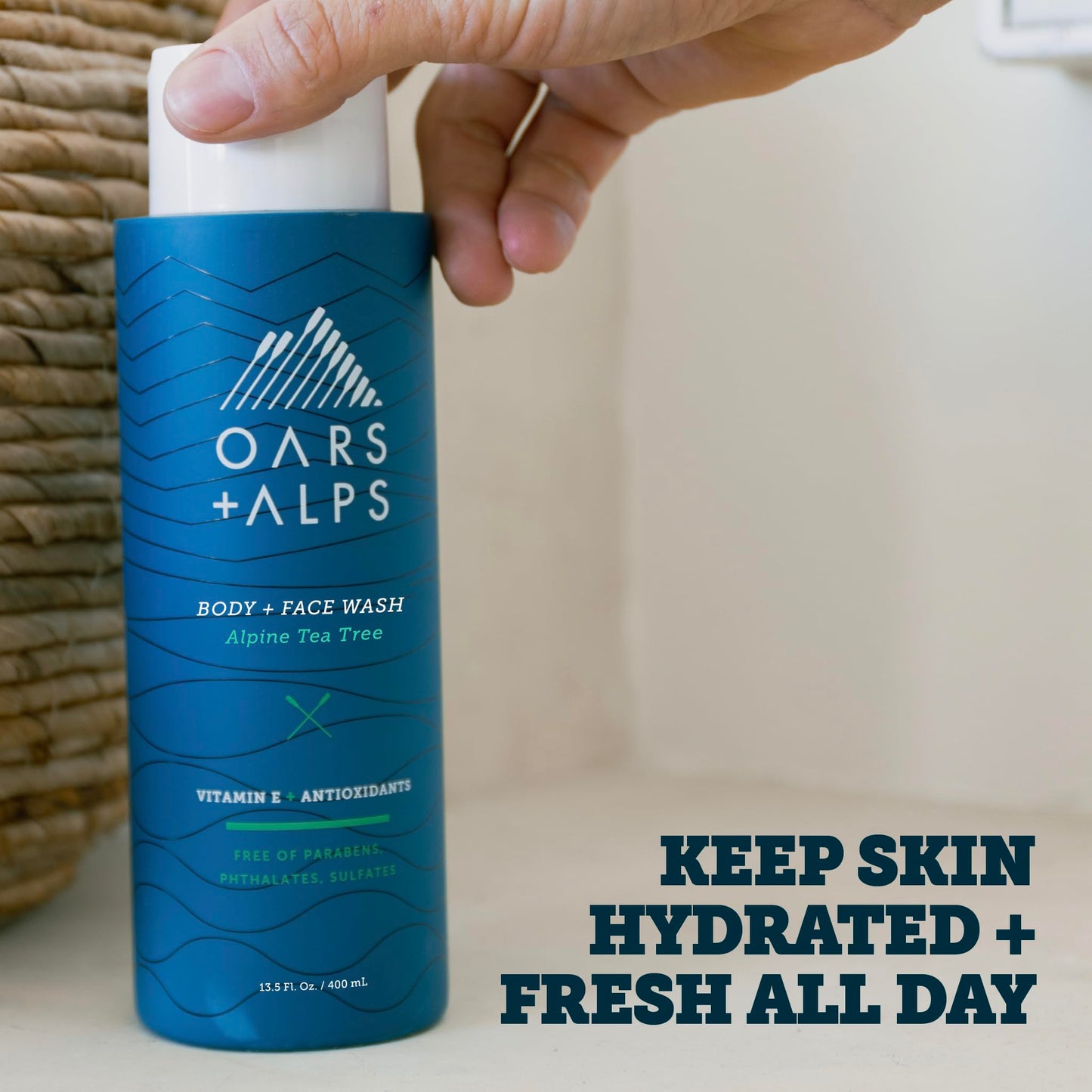 Oars + Alps Body Wash for Men, Mens Body Wash & Face Cleanser with Vitamin E & Antioxidants, Moisturizing, Paraben & Sulfate Free Cleanser, Alpine Tea Tree, 3pk