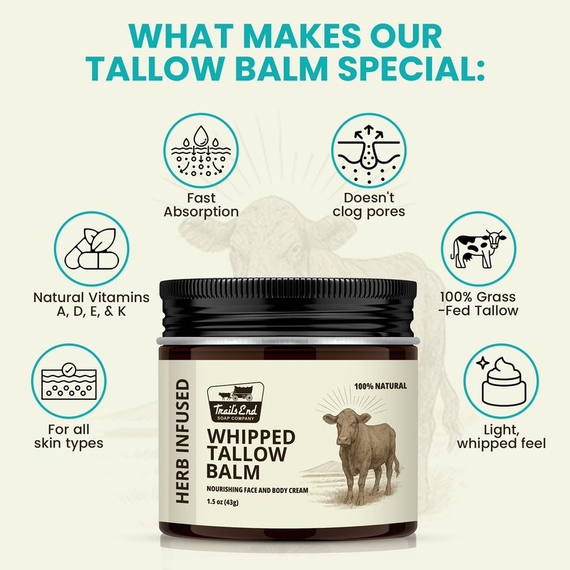 Handmade Whipped Tallow Balm - Orange & Vanilla Cream - Grass Fed & Finished - Infused Organic Jojoba oil - Natural Body Butter for Face, Body & Sensitive Skin (Eczema, Rosacea, Infant to Adult)
