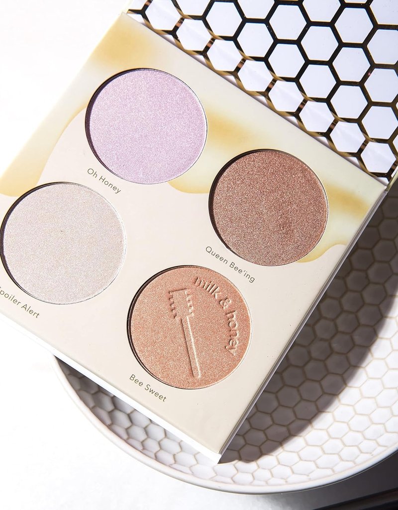 Beauty Bakerie Highlighter Palette - Blendable Contour Makeup for Natural Glow | 4 Shimmer Shades, Milk & Honey