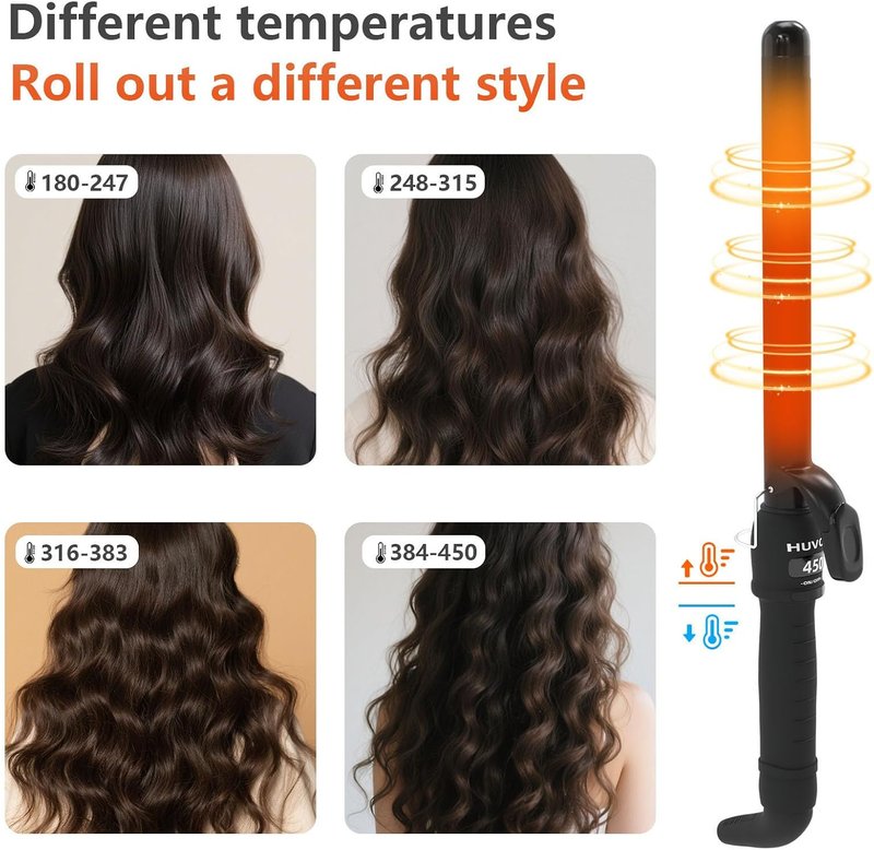 Curling Iron - 1 Inch Ceramic Curling Iron with Fast Heat & LCD Display | Adjustable 180°F-450°F for Long-Lasting Beach Waves, Black