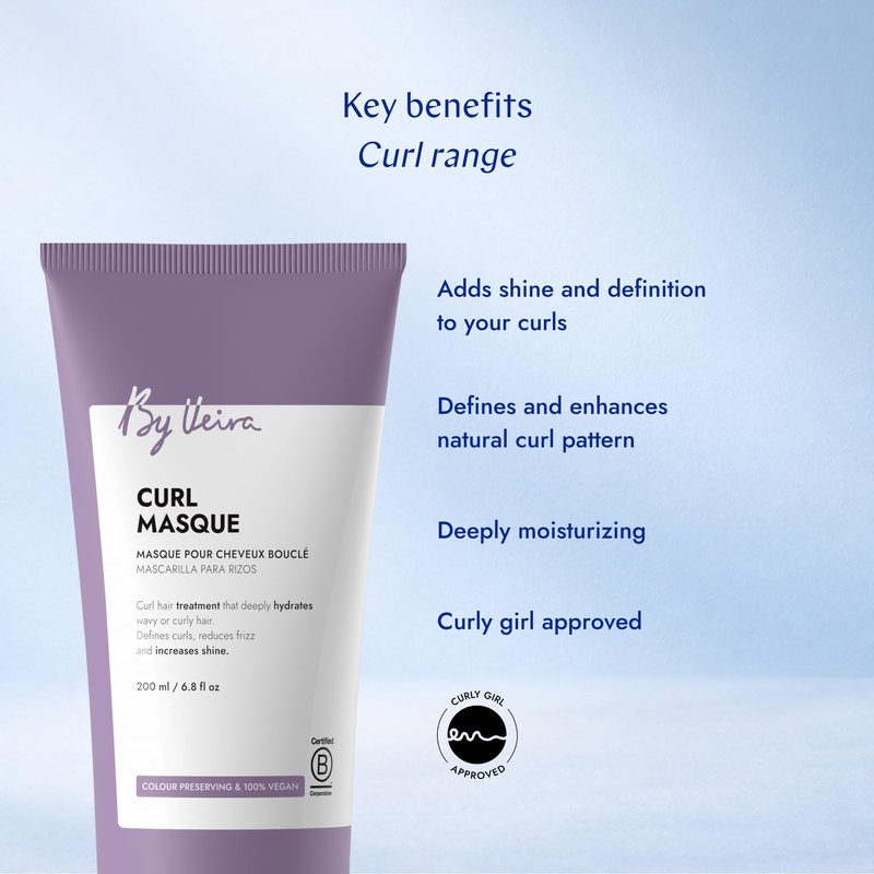 By Veira, Curl Hair Mask 6.8 Fl Oz, Gently Cleanses & Defines Curly Wavy Hair, Reduces frizz & Increases shine, Color preserving, 100% vegan & Sulfate/Silicone free