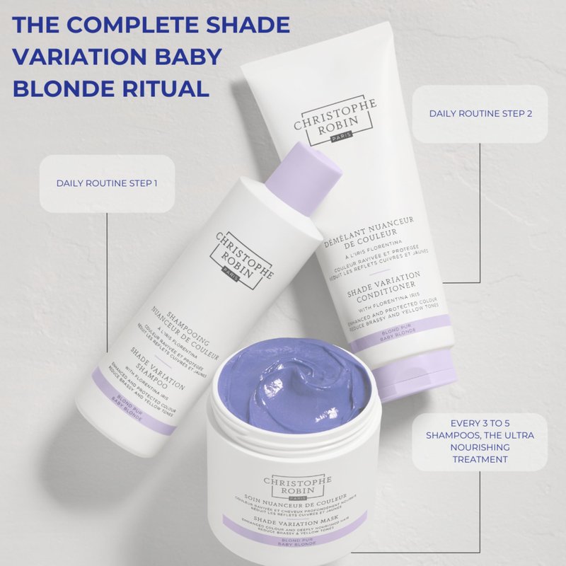 Christophe Robin Shade Variation Baby Blonde Toning Purple Conditioner with Florentina Iris, Neutralizes Brassy, Yellow Tones for Blonde, Bleached, Silver, Highlighted Hair 200ml
